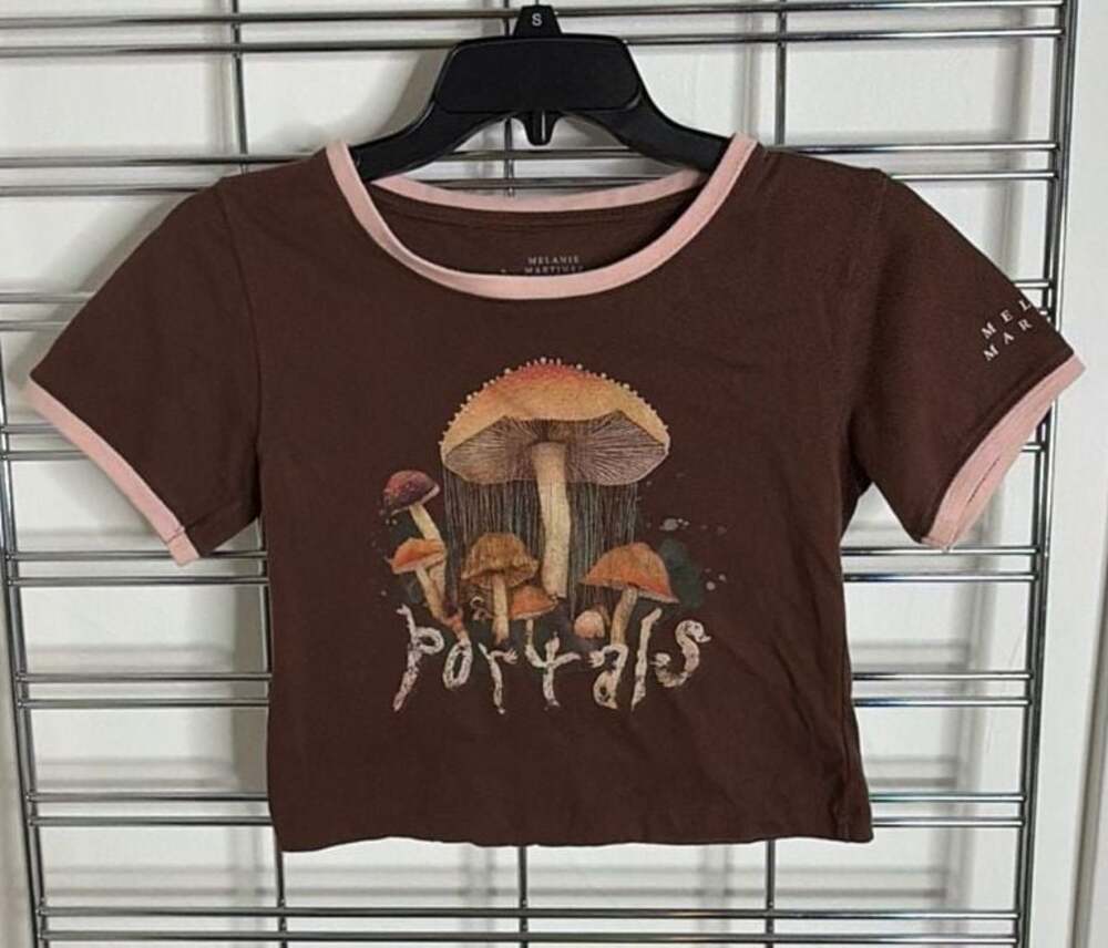Melanie Martinez Portals Mushroom Graphic Ringer Baby Crop Tee
